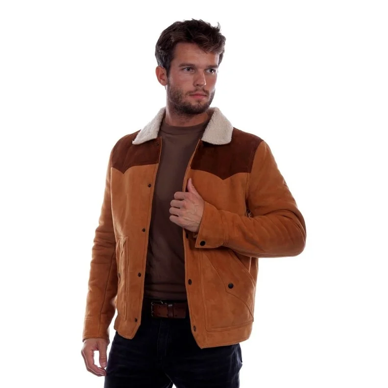 Men's extended jackets-Scully Western Jacket Mens Snap Front Leather Collared Tan F0_2020