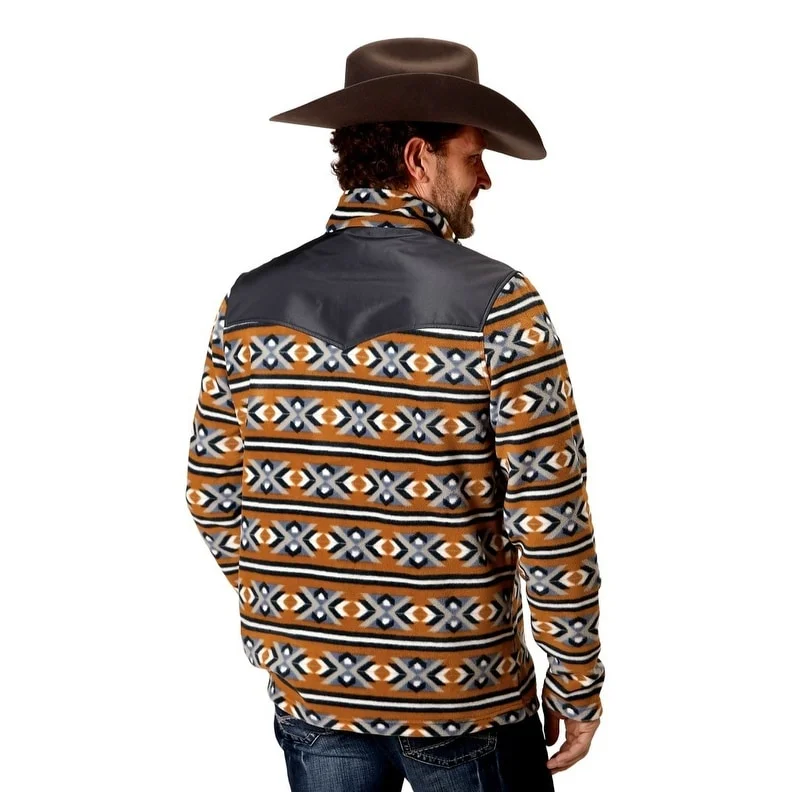 Men's brand-new jackets-Roper Western Jacket Mens Zip Aztec Fleece Orange 03-097-0692-6162 OR