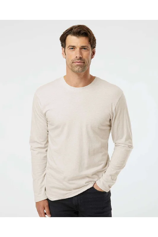 Men's short-sleeve cotton shirt-LAT Mens Fine Jersey Long Sleeve Crewneck T-Shirt - Heather Natural