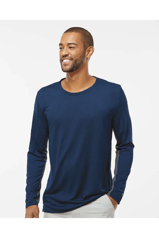 Men's short-sleeve navy athletic shirt-Oakley Mens Team Issue Hydrolix Long Sleeve Crewneck T-Shirt - Team Navy Blue