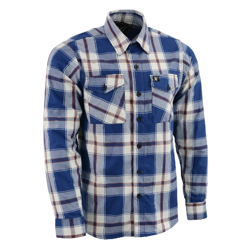 Men's short-sleeve retro shirt-Milwaukee Leather Men's Flannel Plaid Shirt Blue White and Maroon Long Sleeve Cotton Button Down Shirt MNG11645