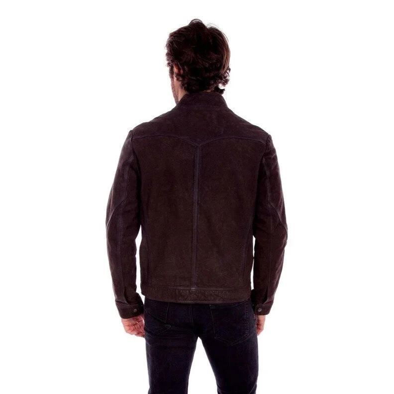 Men's road-trip jackets-Scully Western Jacket Mens Zip Front Leather Pockets Brown F0_2056