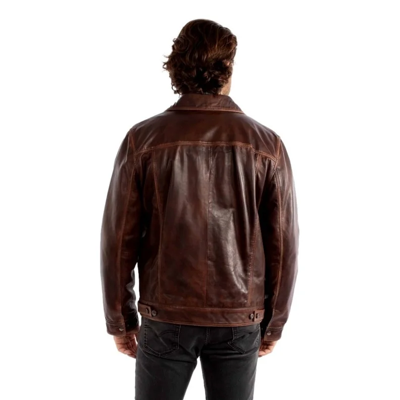 Men's trending jackets-Scully Western Jacket Mens Leather Washed Jean Button Tan F0_1055