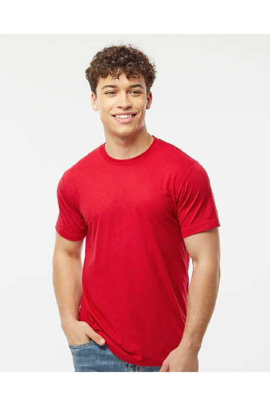 Men's short-sleeve bold print shirt-Tultex Mens Poly-Rich Short Sleeve Crewneck T-Shirt - Red