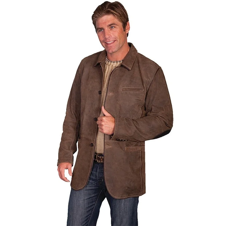 Men's subtle jackets-Scully Western Jacket Mens Leather Elbow Patch Button F0_1046