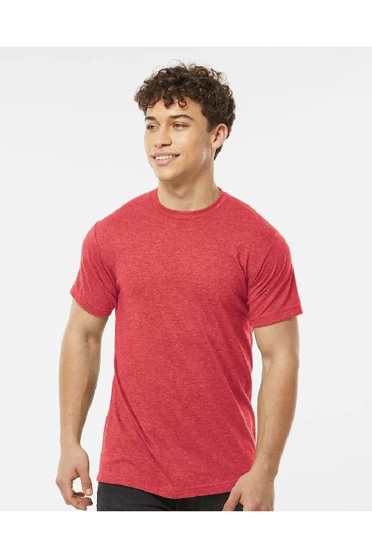 Men's short-sleeve modern fit shirt-Tultex Mens Poly-Rich Short Sleeve Crewneck T-Shirt - Heather Red