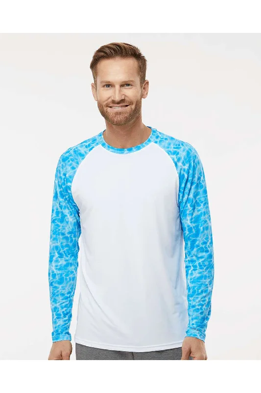 Men's short-sleeve black tee-Paragon Mens Panama Colorblock Moisture Wicking Long Sleeve Crewneck T-Shirt - Blue Water - Closeout