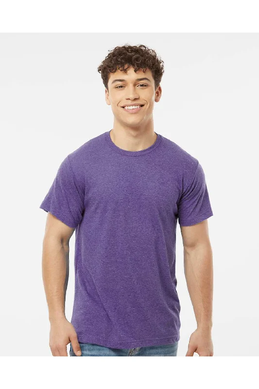 Men's short-sleeve stylish top-Tultex Mens Poly-Rich Short Sleeve Crewneck T-Shirt - Heather Purple