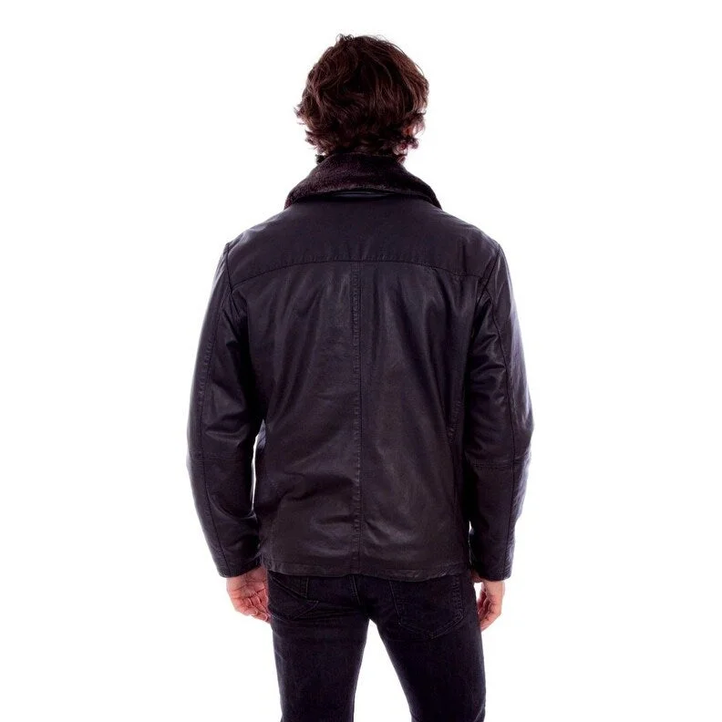 Men's work jackets-Scully Western Jacket Mens Zip Leather Faux Fur Collar Black F0_2054