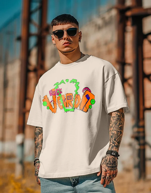 Men's short-sleeve punk graphic tee-Rock Veirdo Swan White Oversized Chest Graphic Printed Tshirt