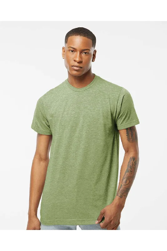 Men's short-sleeve silver modern shirt-Tultex Mens Poly-Rich Short Sleeve Crewneck T-Shirt - Heather Green