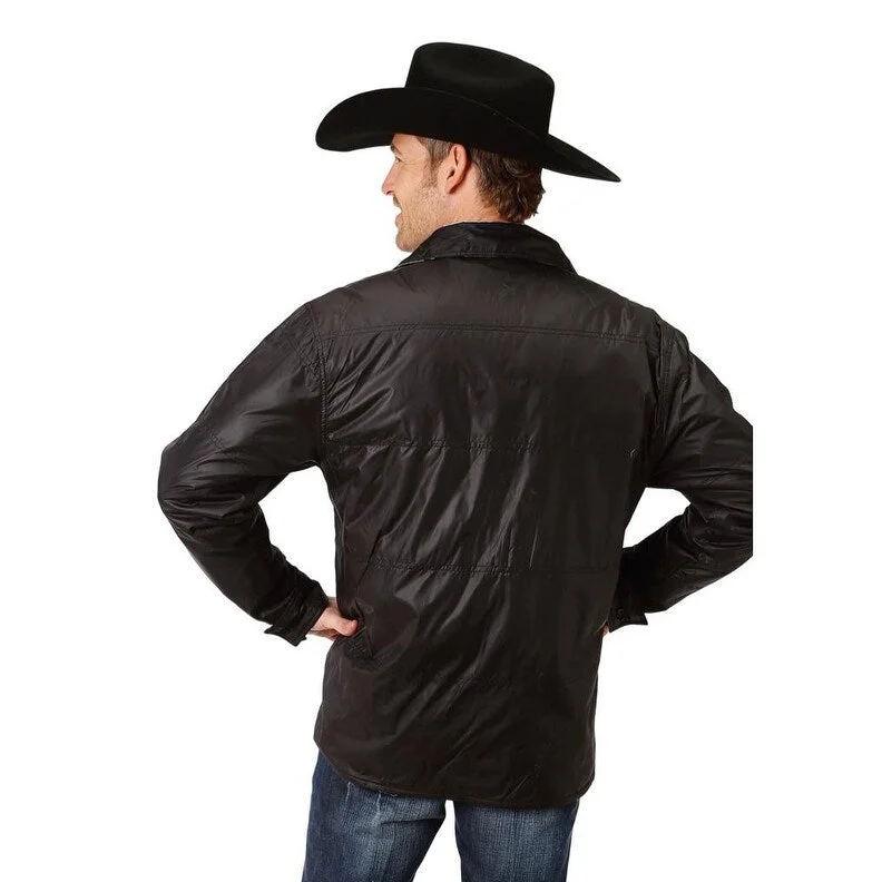 Men's brown jackets-Roper Western Jacket Mens Flannel Reversible Black 03-097-0117-3686 BL