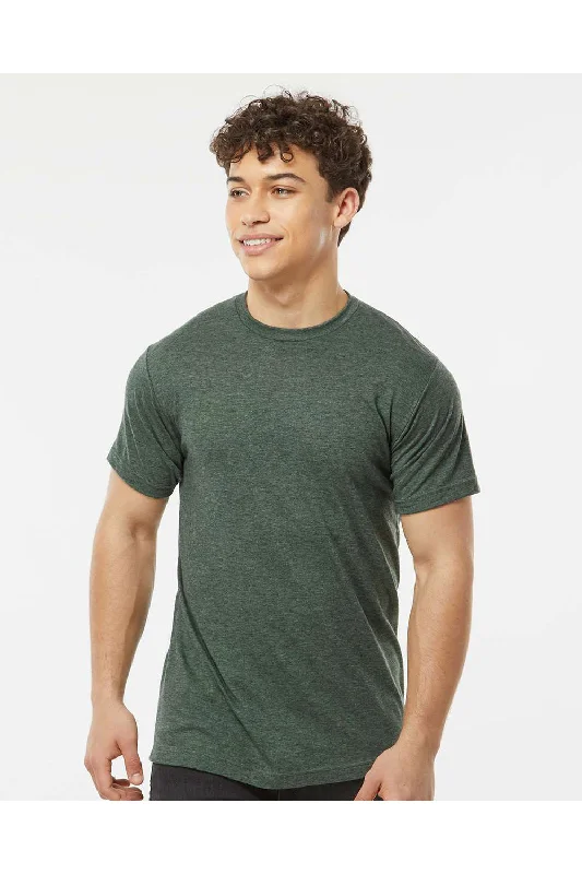 Men's short-sleeve brown vintage top-Tultex Mens Poly-Rich Short Sleeve Crewneck T-Shirt - Heather Hunter Green