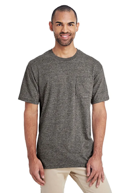 Men's short-sleeve casual graphic shirt-Gildan Mens Hammer Short Sleeve Crewneck T-Shirt w/ Pocket - Heather Graphite Grey - Closeout