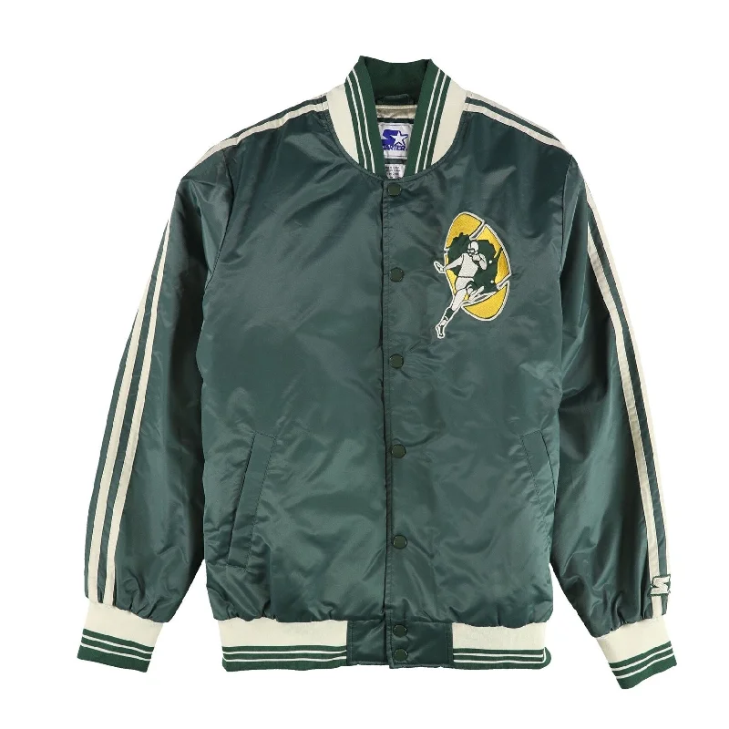 Men's purple jackets-STARTER Mens Green Bay Packers Varsity Jacket, Green, Large