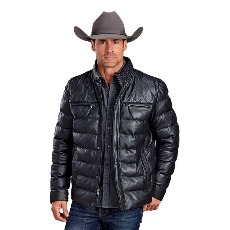 Men's snowboarding jackets-Stetson Western Jacket Mens Quilted Hidden Hood 11-097-0539-6641 BL