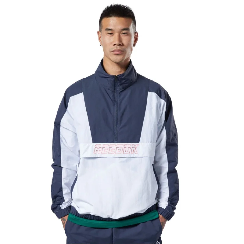 Men's relaxed jackets-Reebok Mens Meet You There Woven 1/2 Zip Windbreaker Jacket, White, Medium