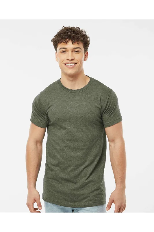 Men's short-sleeve festival shirt-Tultex Mens Fine Jersey Short Sleeve Crewneck T-Shirt - Heather Military Green