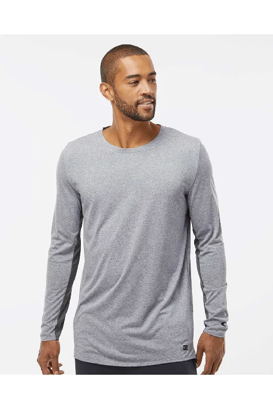 Men's short-sleeve charcoal polo shirt-Oakley Mens Team Issue Hydrolix Long Sleeve Crewneck T-Shirt - Heather Granite Grey