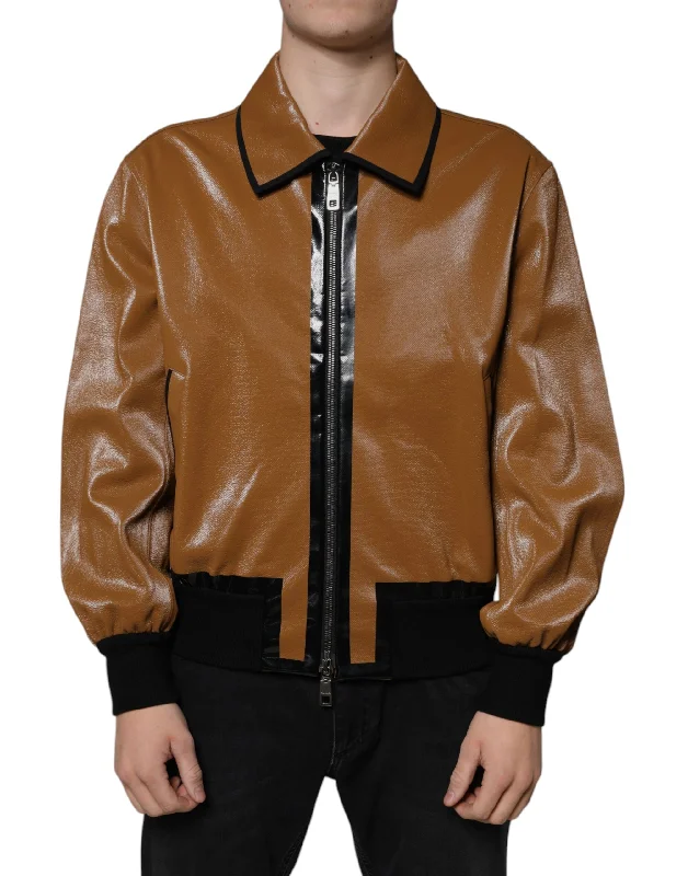 Men's affordable jackets-Dolce & Gabbana  Leather Full Zip Men Bomber Men's Jacket