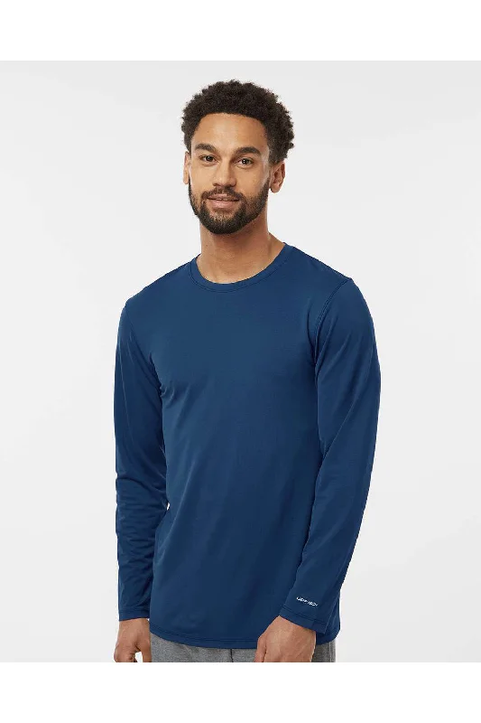 Men's short-sleeve minimalist shirt-Paragon Mens Aruba Extreme Performance Moisture Wicking Long Sleeve Crewneck T-Shirt - Navy Blue