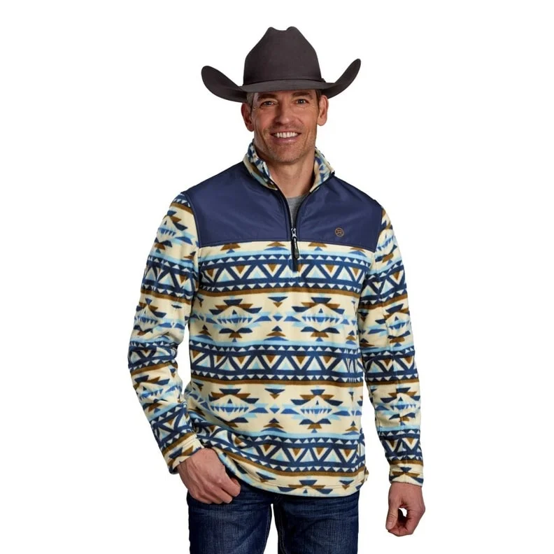 Men's running jackets-Roper Western Jacket Mens Aztec Fleece Cream