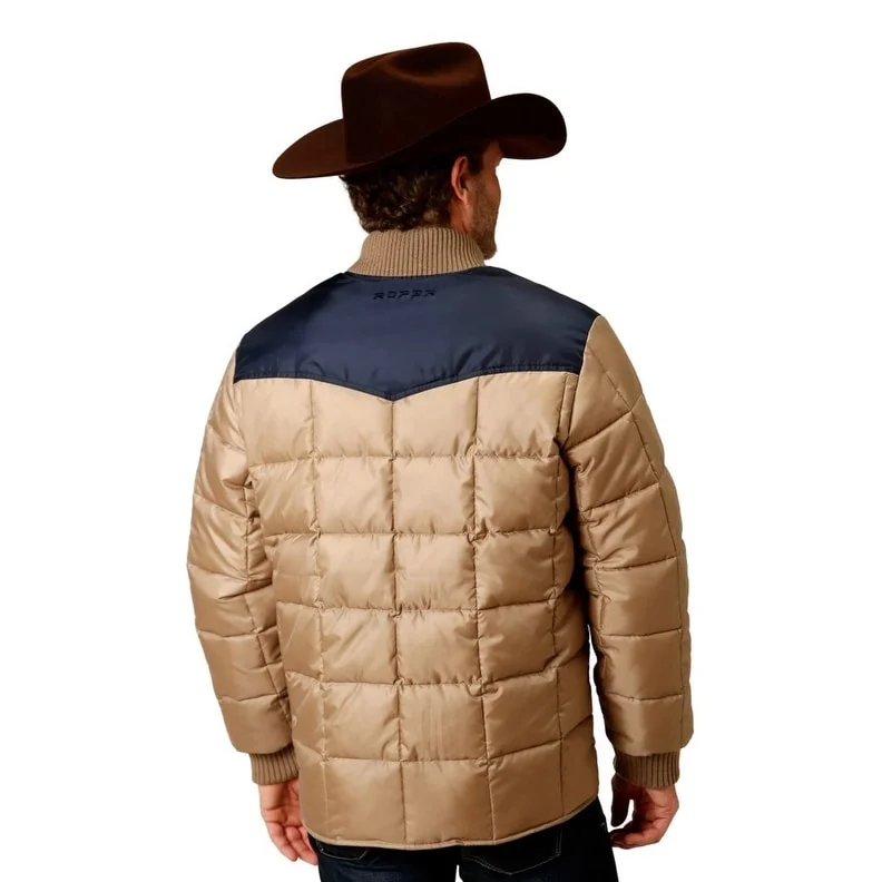 Men's mid-length jackets-Roper Western Jacket Mens Poly Fill Zipper Khaki 03-097-0761-0529 BR