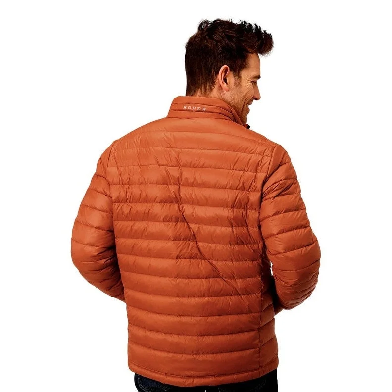 Men's lightweight jackets-Roper Western Jacket Mens Nylon Quilted Rust 03-097-0693-6138 RT