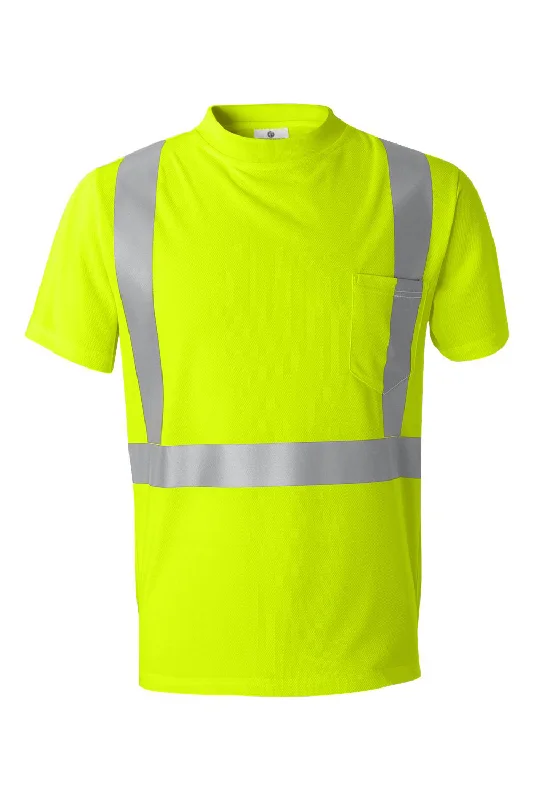 Men's short-sleeve sporty shirt-Kishigo Mens High Performance Moisture Wicking Microfiber Short Sleeve Crewneck T-Shirt w/ Pocket - Lime Green