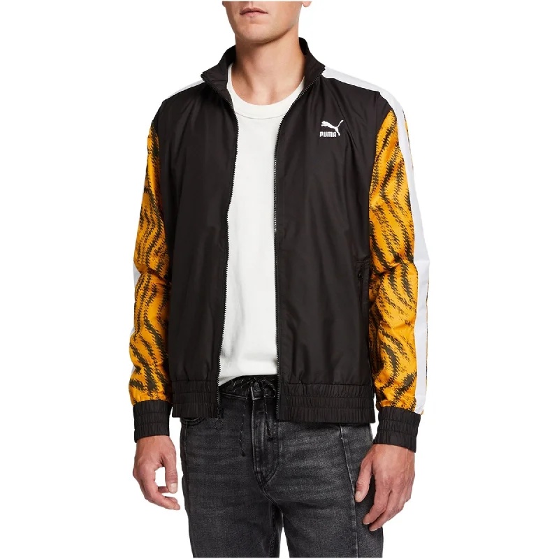 Men's down jackets-Puma Mens Animal Print Sleeves Track Jacket, Black, Medium (Regular)