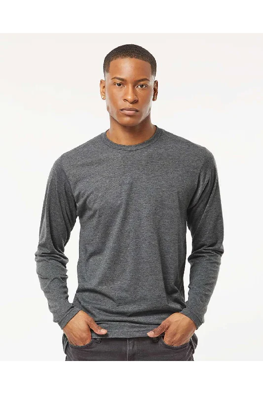 Men's short-sleeve eco-friendly shirt-Tultex Mens Poly-Rich Long Sleeve Crewneck T-Shirt - Heather Charcoal Grey