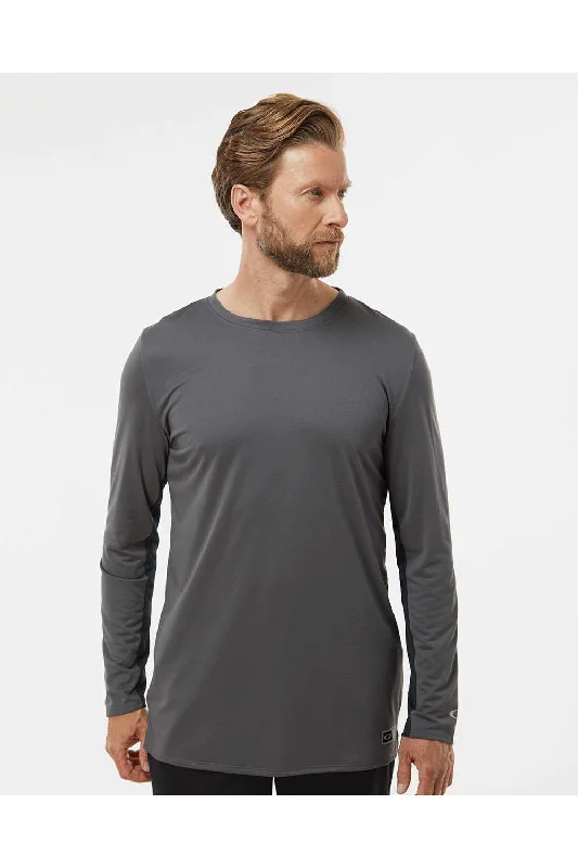 Men's short-sleeve violet stylish top-Oakley Mens Team Issue Hydrolix Long Sleeve Crewneck T-Shirt - Forged Iron Grey