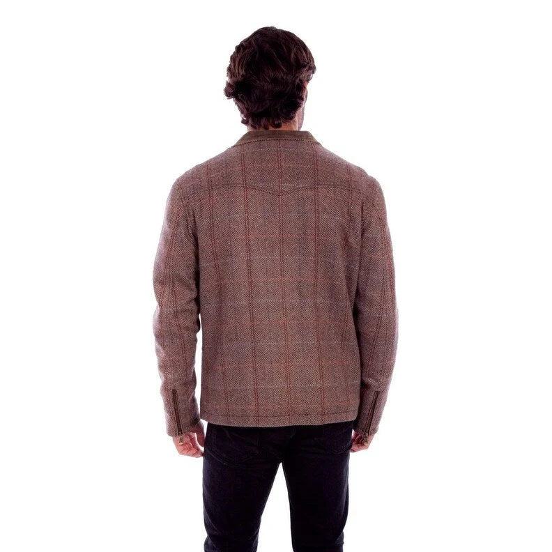 Men's printed jackets-Scully Western Jacket Mens Zip Front Plaid Cotton Brown F0_2028