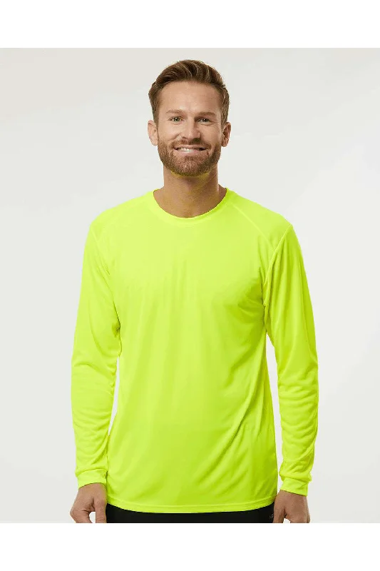 Men's short-sleeve preppy polo top-Paragon Mens Islander Performance Moisture Wicking Long Sleeve Crewneck T-Shirt - Safety Green