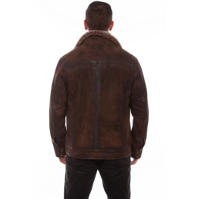 Men's camping jackets-Scully Western Jacket Mens Shearling Collar Leather Chocolate F0_1072