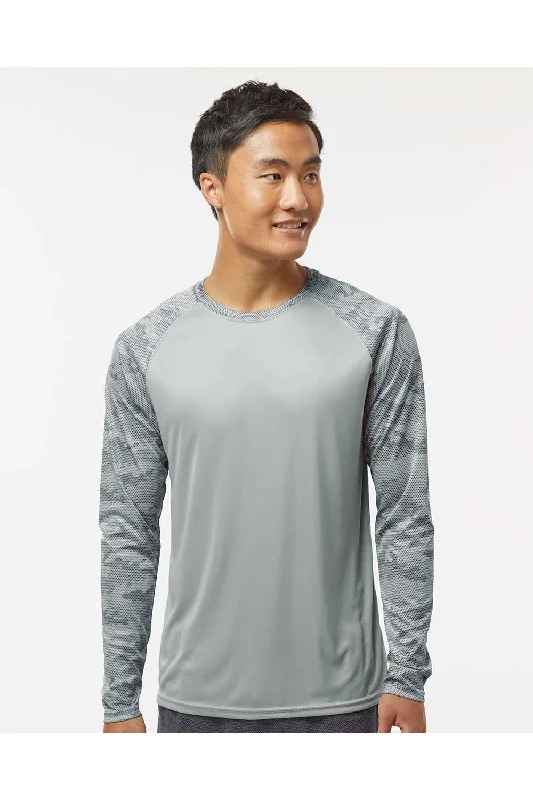 Men's short-sleeve olive tactical shirt-Paragon Mens Cayman Performance Moisture Wicking Camo Colorblock Long Sleeve Crewneck T-Shirt - Medium Grey