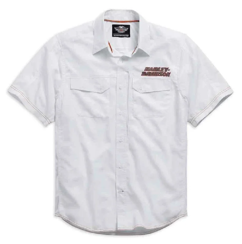 Men's short-sleeve blue polyester tee-Harley-Davidson® Men's White Short Sleeve Performance Shirt - 99015-15VM