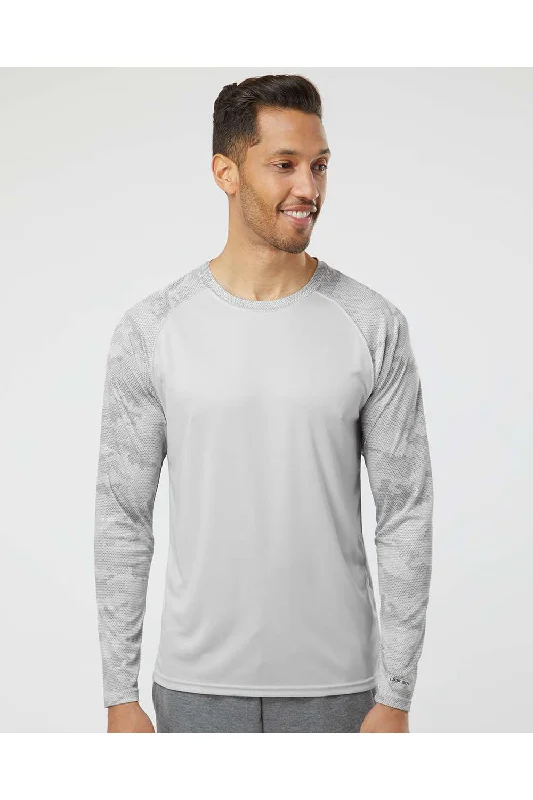 Men's short-sleeve bamboo breathable tee-Paragon Mens Cayman Performance Moisture Wicking Camo Colorblock Long Sleeve Crewneck T-Shirt - Aluminum Grey