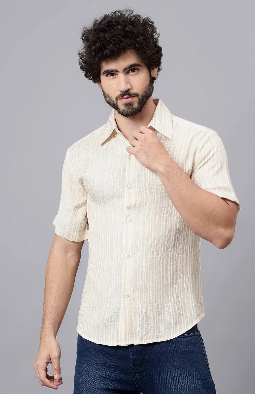 Men's short-sleeve plain tee-Sunlit | White & Beige Summer Shirt