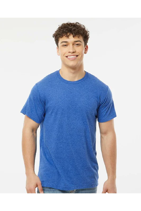 Men's short-sleeve rugged shirt-Tultex Mens Poly-Rich Short Sleeve Crewneck T-Shirt - Heather Royal Blue