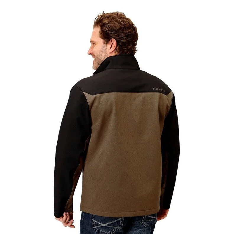 Men's patterned jackets-Roper Western Jacket Mens Softshell Fleece Brown 03-097-0780-0620 BR