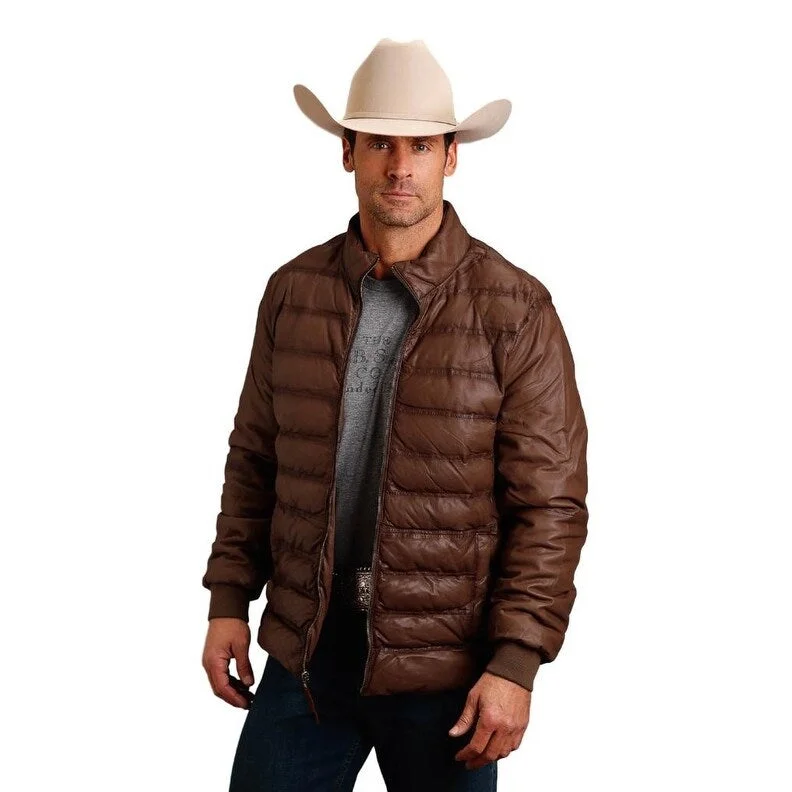 Men's solid-color jackets-Stetson Western Jacket Mens Leather Zip Brown 11-097-0539-6626 BR