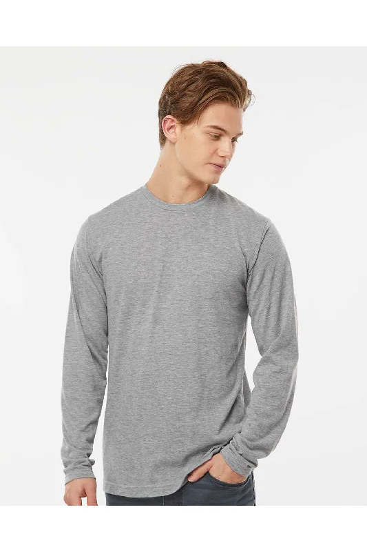 Men's short-sleeve formal tee-Tultex Mens Poly-Rich Long Sleeve Crewneck T-Shirt - Heather Grey