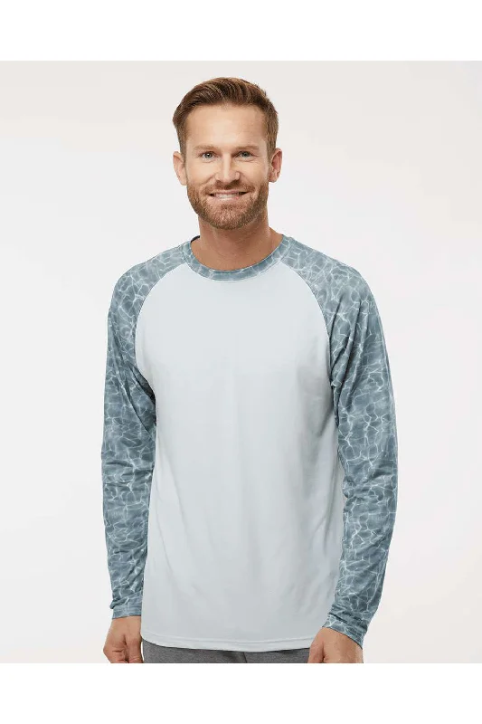 Men's short-sleeve graphic tee-Paragon Mens Panama Colorblock Moisture Wicking Long Sleeve Crewneck T-Shirt - Grey Water - Closeout