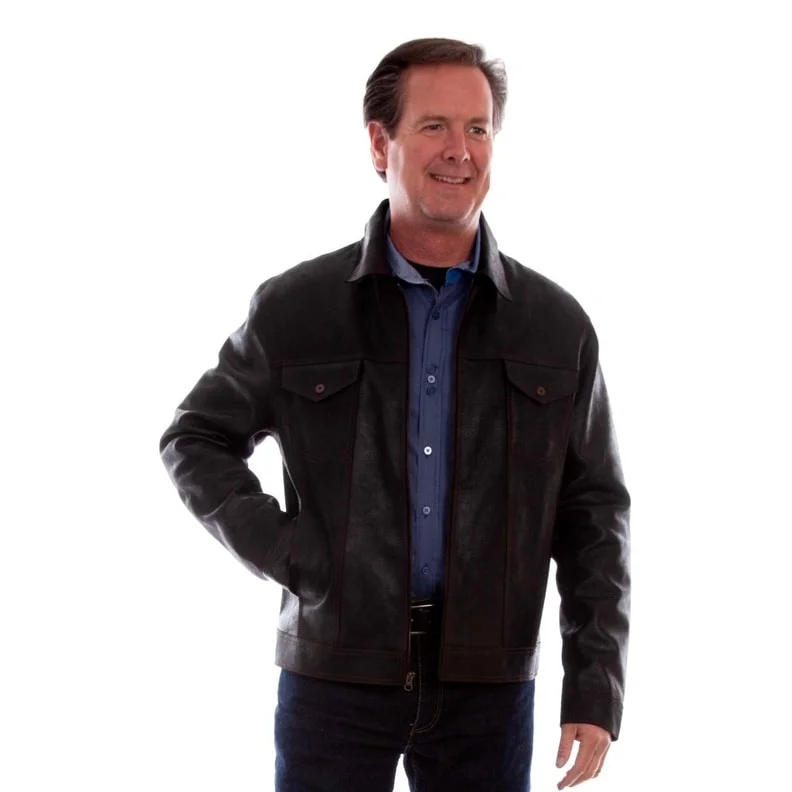 Men's quick-dry jackets-Scully Western Jacket Mens Leather Zip Rugged Vintage Black F0_2015