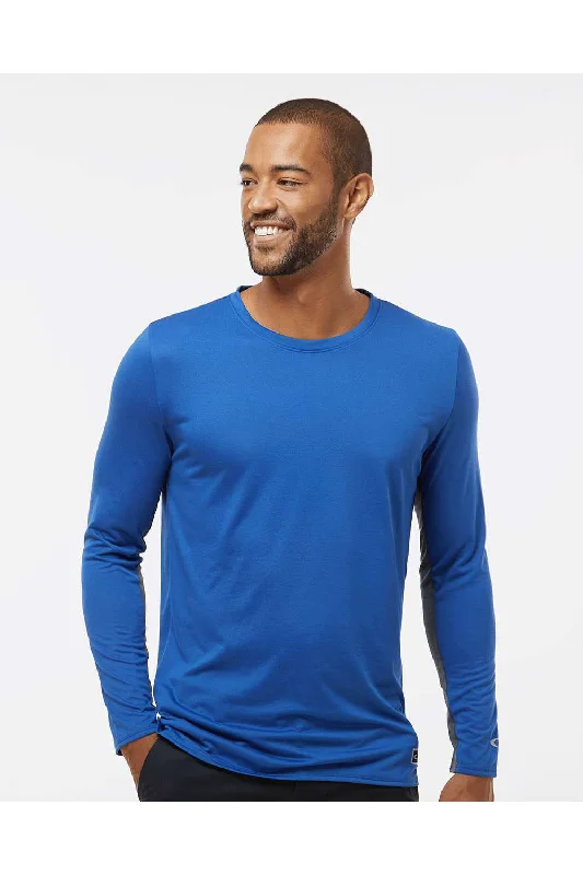 Men's short-sleeve green hiking shirt-Oakley Mens Team Issue Hydrolix Long Sleeve Crewneck T-Shirt - Team Royal Blue