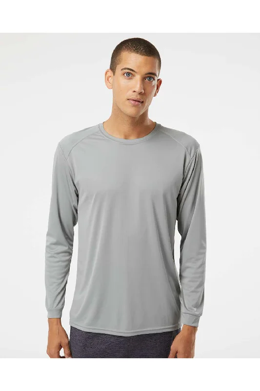 Men's short-sleeve polo shirt-Paragon Mens Islander Performance Moisture Wicking Long Sleeve Crewneck T-Shirt - Medium Grey