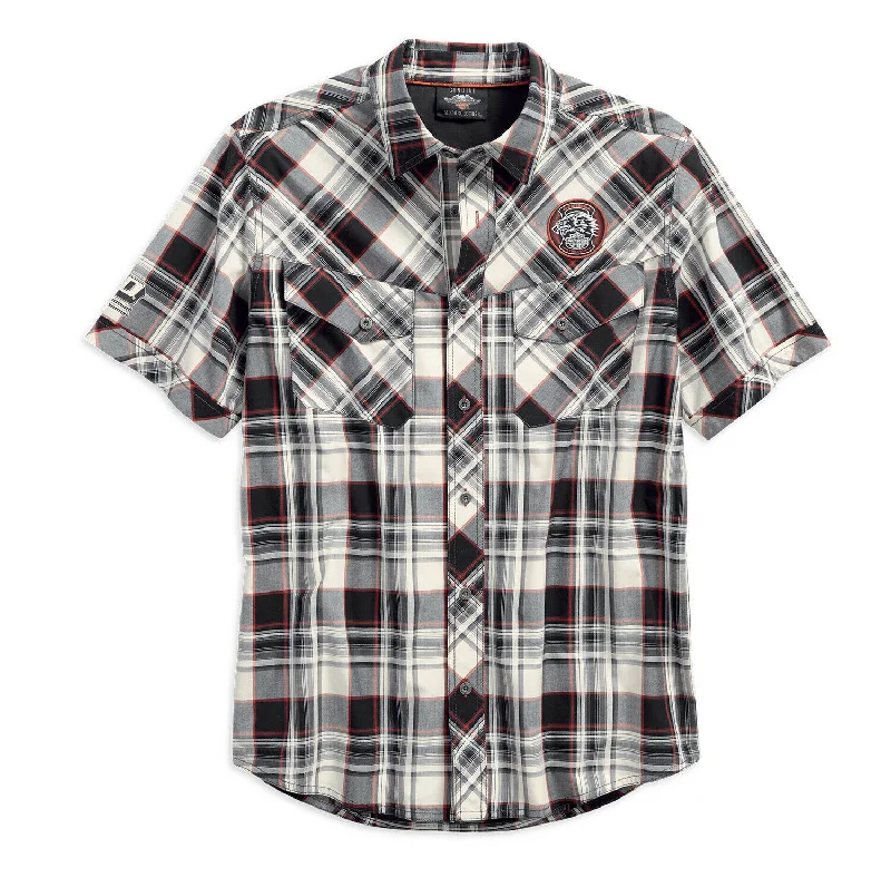 Men's short-sleeve everyday tee-Harley-Davidson® Men's Performance Vented Plaid Woven Shirt, White 96548-19VM