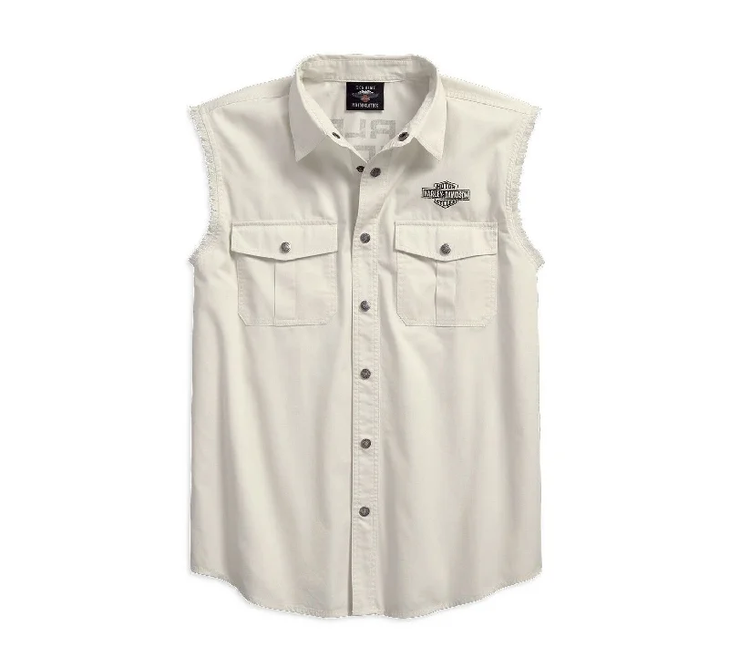 Men's short-sleeve durable shirt-Harley-Davidson® Men's Americana Sleeveless Blowout Shirt, Off-White 96185-18VM