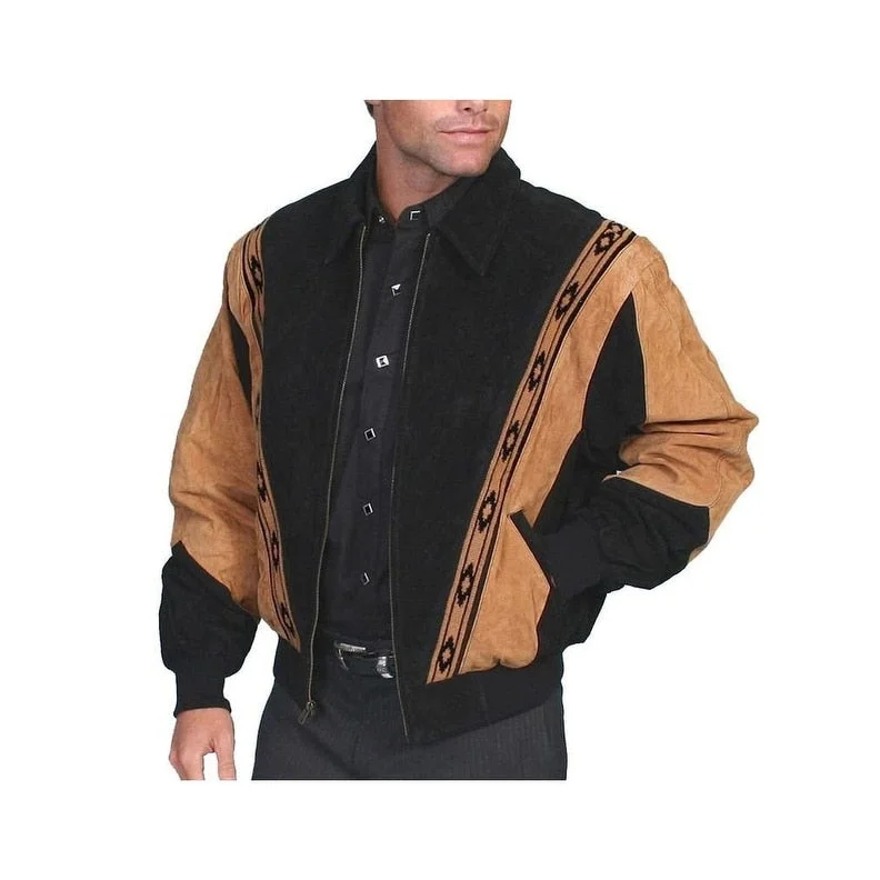 Men's winter jackets-Scully Western Jacket Mens Leather Zip Southwestern Design F0_62